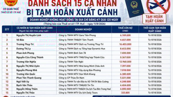 Loạt người đại diện doanh nghiệp tại Huế bị tạm hoãn xuất cảnh Loạt người đại diện doanh nghiệp tại Huế bị tạm hoãn xuất cảnh