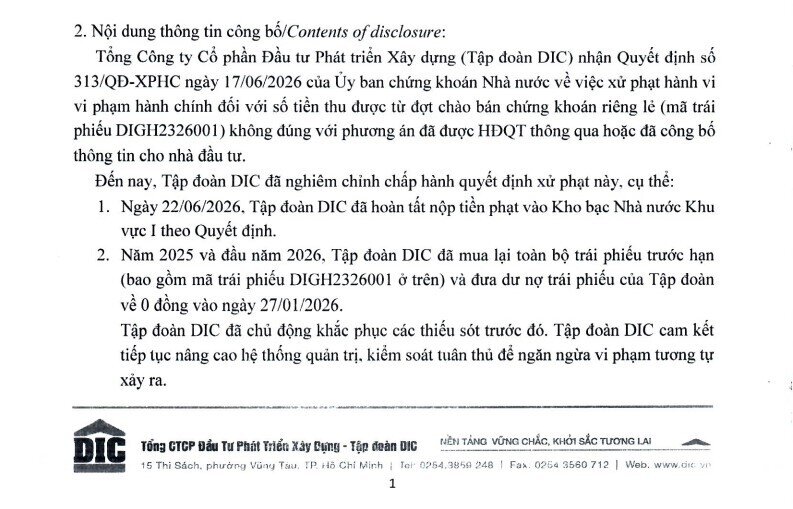 DIG lên tiếng về sai phạm lô trái phiếu 600 tỷ đồng