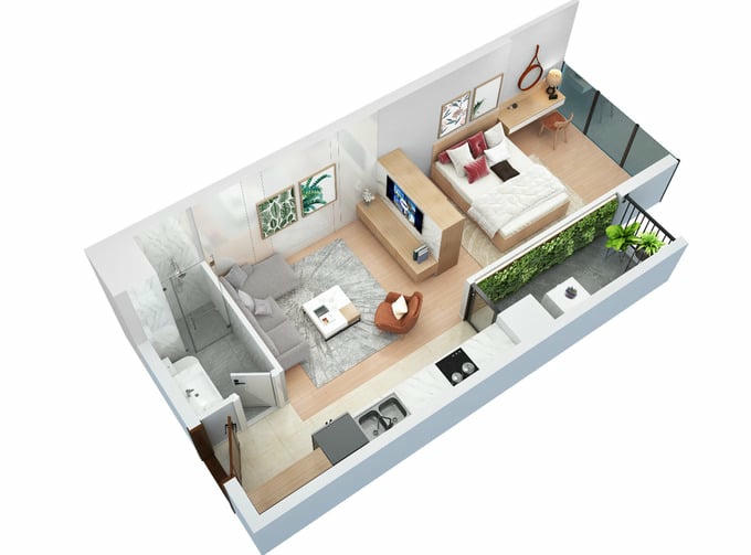   Bố trí không gian thông minh của căn studio 38m2 tại The Ninety Complex khiến Soojin thích thú  