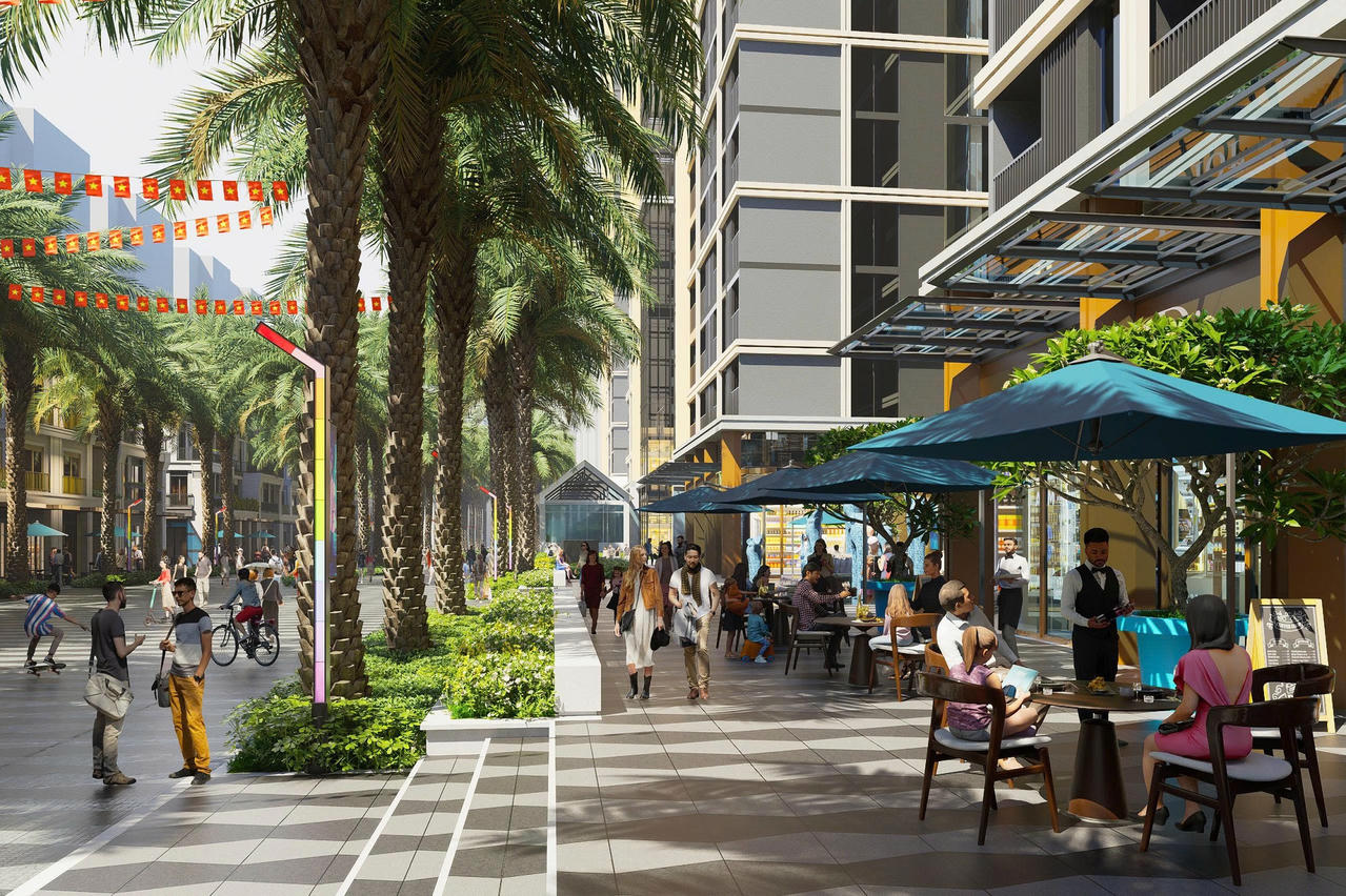 Nhịp sống sôi động dưới chân đế các tòa tháp Sun Centro Town.  Ảnh: Sun Property
