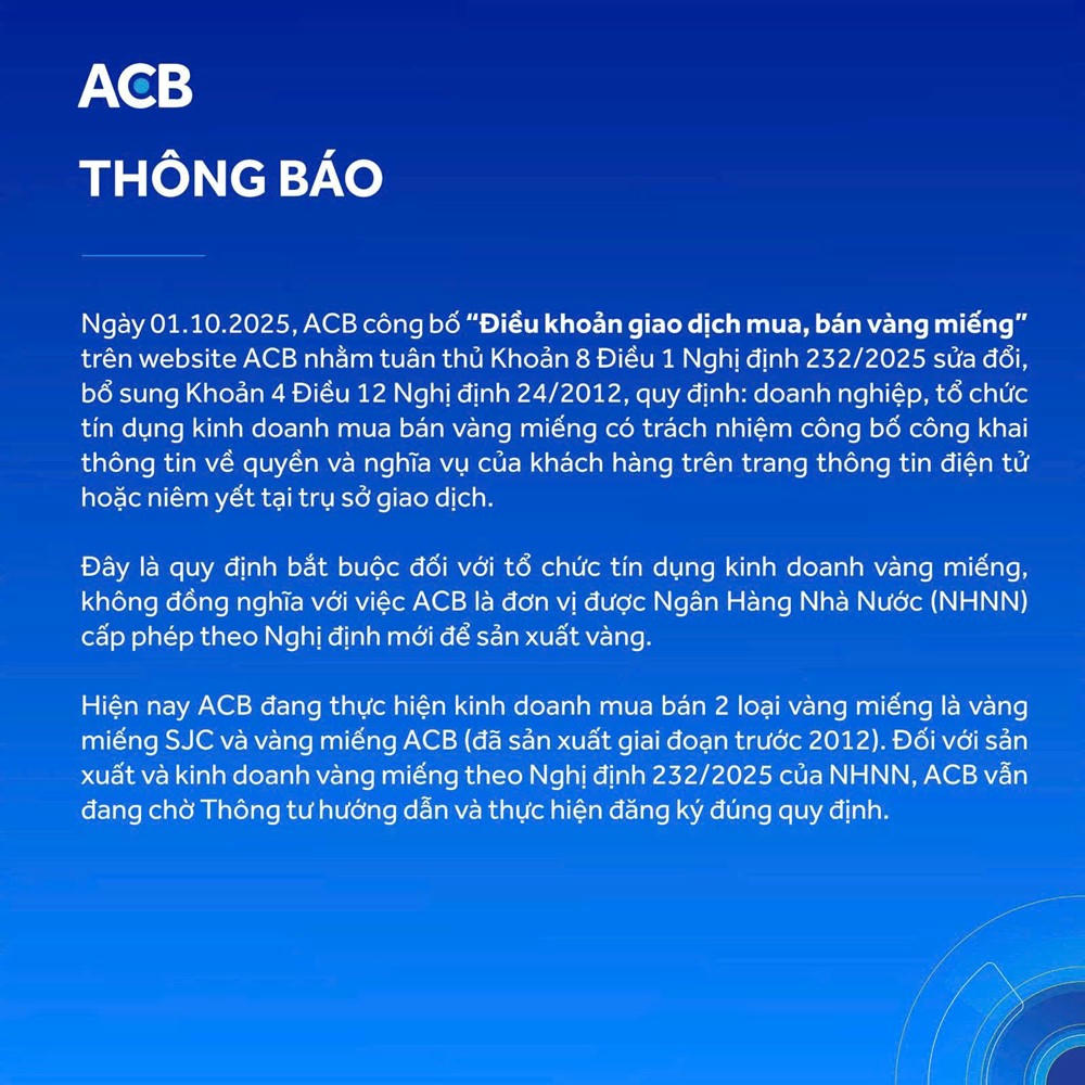 Vàng miếng- "cuộc tình" nhiều duyên nợ của ACB