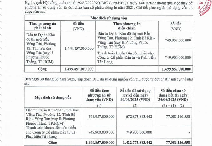 Công ty Cổ phần Đầu tư và Phát triển Tân Long từng phát sinh các giao dịch với DIG