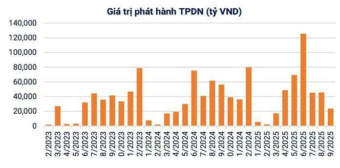 Giá trị phát hành trái phiếu doanh nghiệp trong tháng 9 (Nguồn: VBMA).
