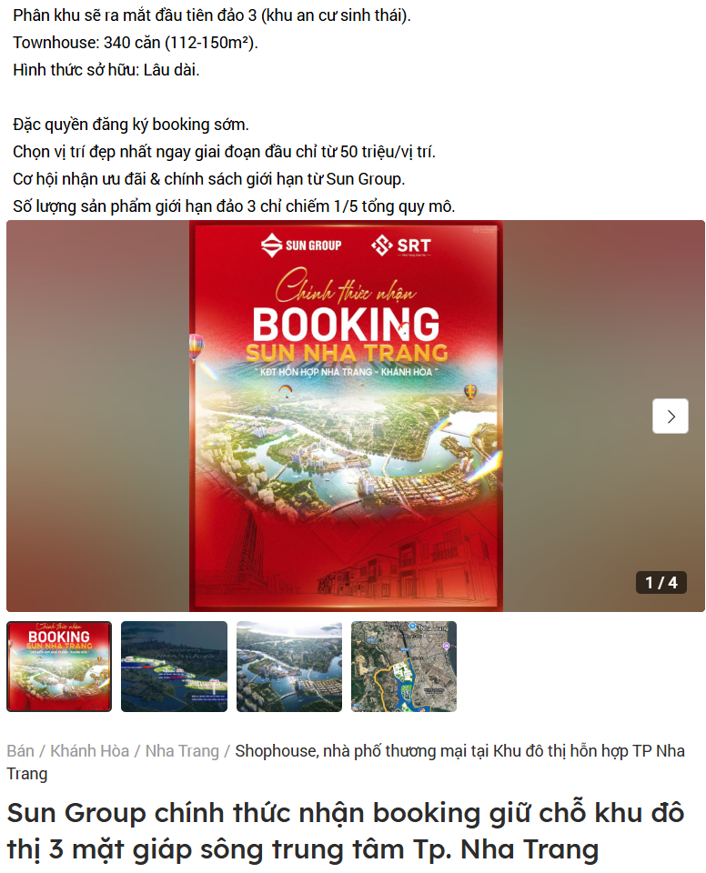 Thông tin booking về dự án Sun Nha Trang trên một số trang mạng