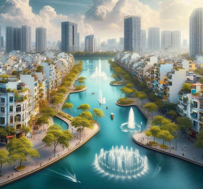 Viễn cảnh đáng mơ ước khi "hồi sinh" những dòng sông "chết" ở Thủ đô Hà Nội. Ảnh: Internet