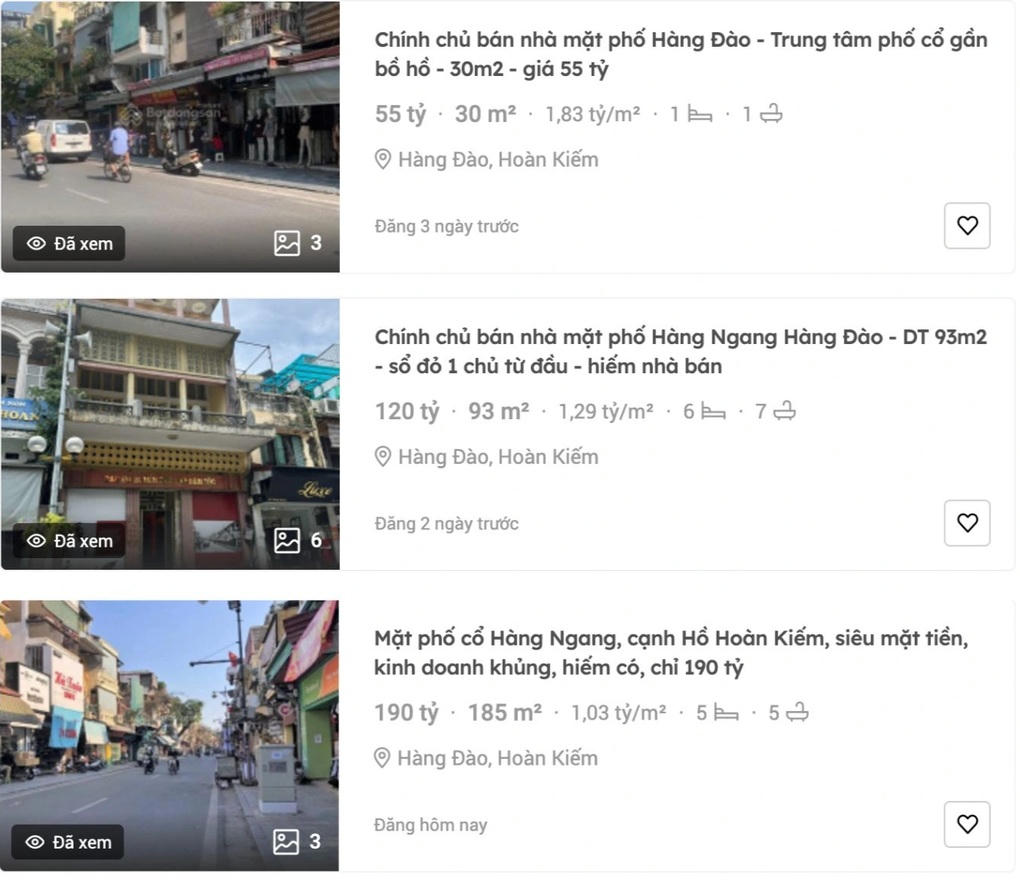 Phường nhỏ nhất Việt Nam có giá rao bán nhà đất lên tới 1,8 tỷ đồng/m2 - 1Một số căn nhà tại phường Hàng Đào đang được rao bán (ảnh chụp màn hình). &nbsp;