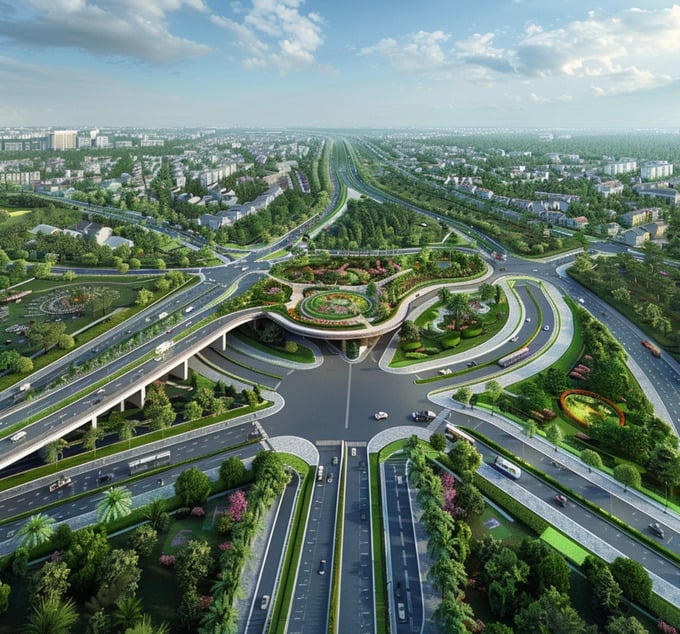 Phối cảnh nút giao cao tốc Bến Lức - Long Thành với Quốc lộ 50. Ảnh: Internet