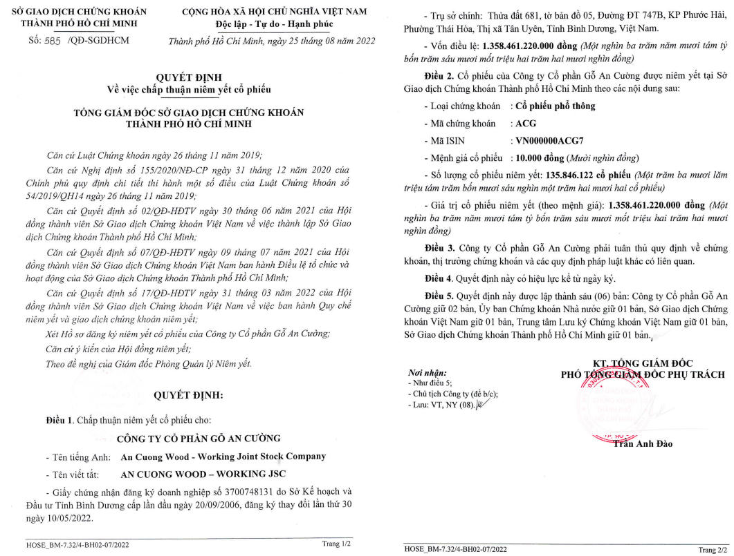 Sàn HOSE chấp thuận niêm yết cổ phiếu của Gỗ An Cường