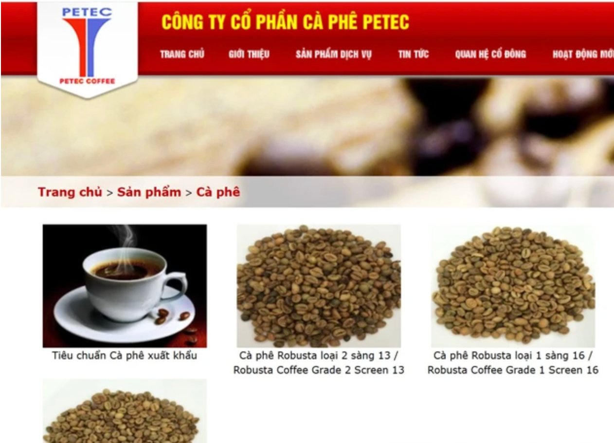 Website Công ty CP cà phê PETEC. &nbsp;
