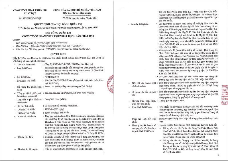 Phát Đạt thông báo hoàn tất đợt phát hành trái phiếu lần 1 năm 2022. &nbsp;