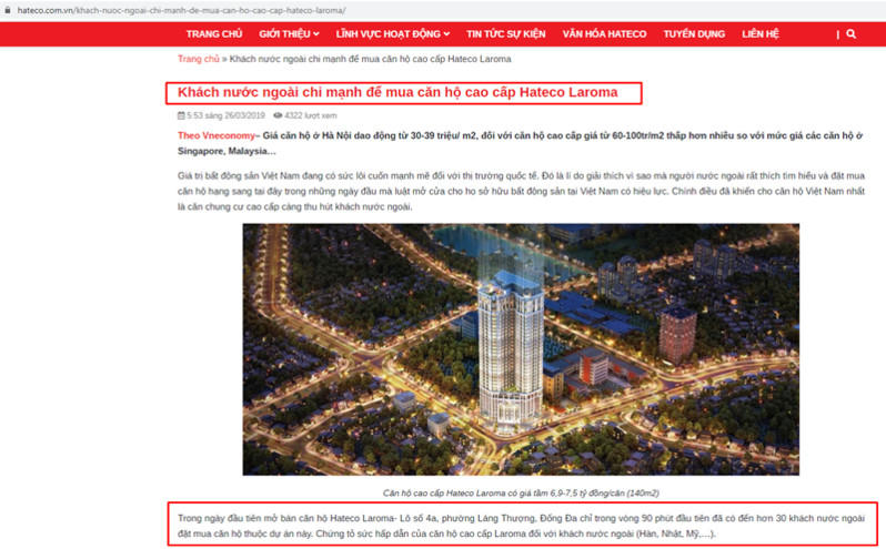 Hateco Laroma không có tên trong danh sách dự án được phép bán cho người nước ngoài