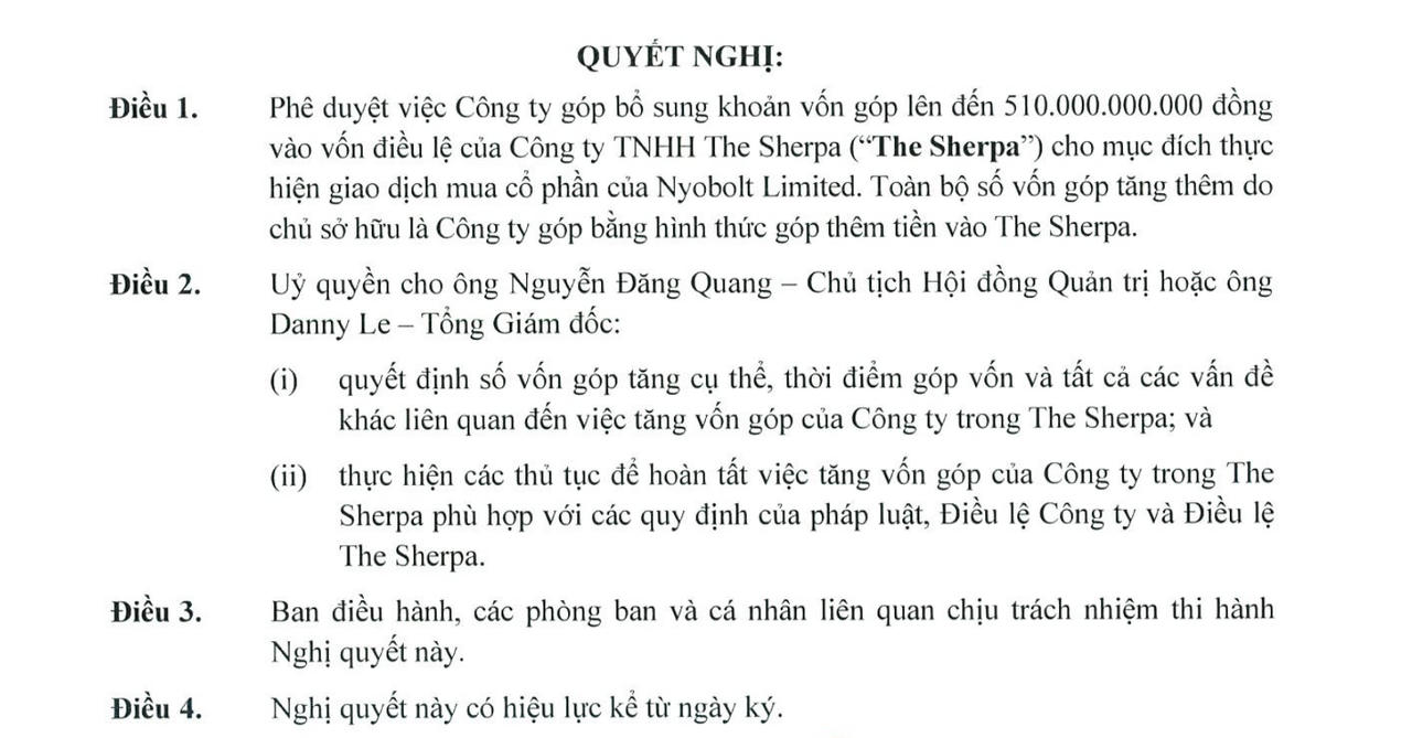 Nghị quyết bổ sung vốn góp của Tập đoàn Masan
