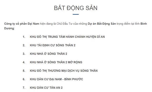 7 dự án khu dân cư do Đại Nam Corp của CEO Nguyễn Phương Hằng làm chủ đầu tư. (Nguồn: Đại Nam) &nbsp;