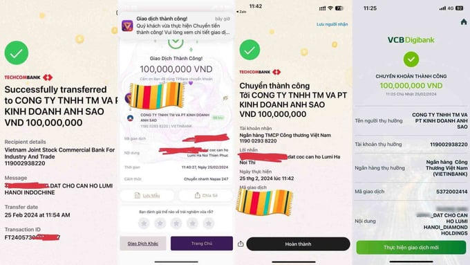 Số tiền đặt chỗ được khách hàng chuyển vào số tài khoản Công ty TNHH Thương mại và Phát triển kinh doanh Ánh Sao.
