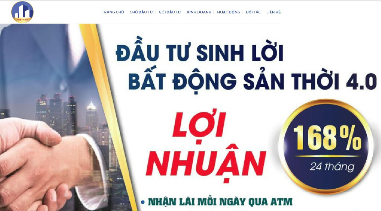 Tự giới thiệu lợi nhuận 168%/2 năm trên trang chủ của Nhật Nam. &nbsp; &nbsp;