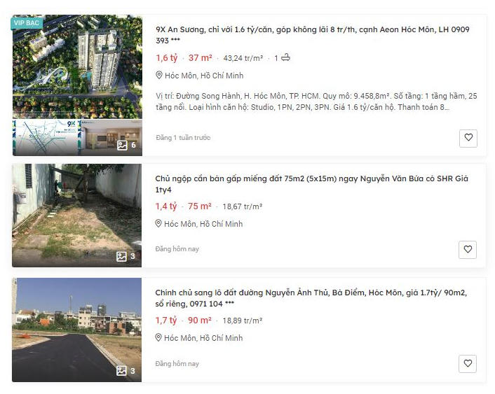 Giá nhà đất huyện Hóc Môn.