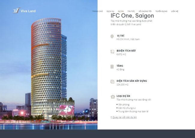 Dự án IFC One, Saigon được giới thiệu trên trang chủ của Viva Land. &nbsp;