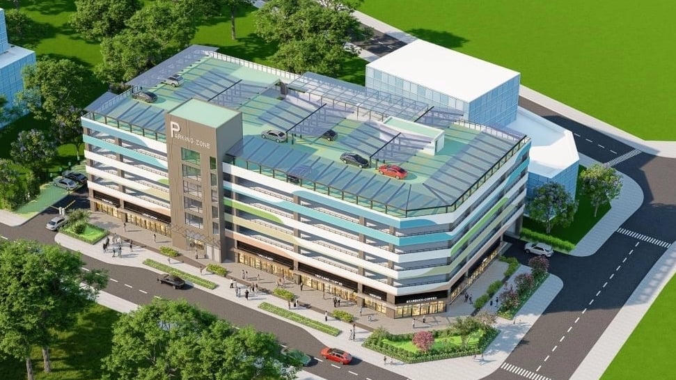 Phối cảnh nhà để xe ô tô điện được xây dựng tại khu đô thị Ocean Park 1. &nbsp;