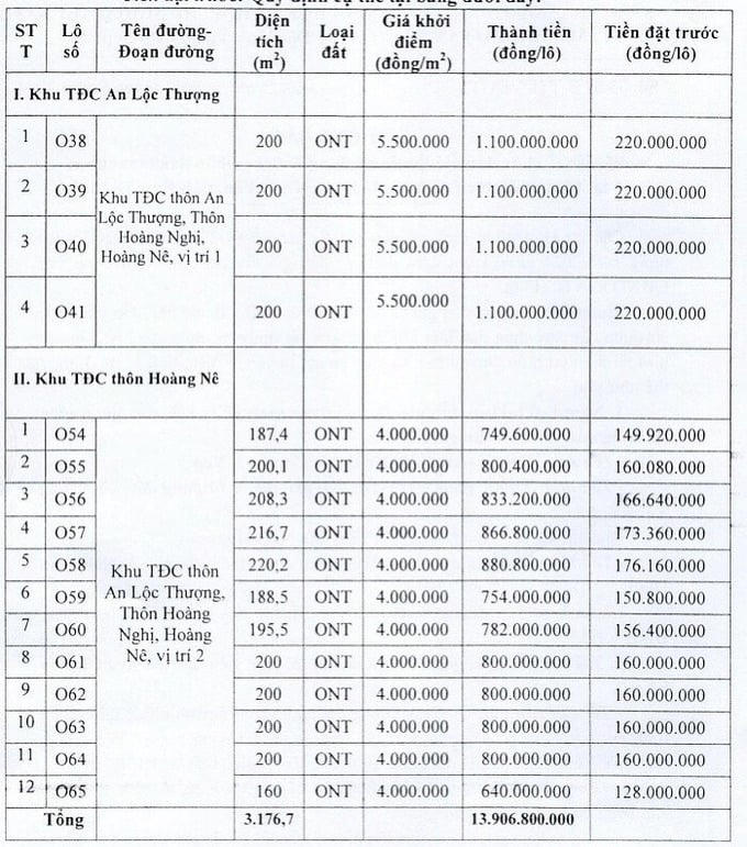 Thông tin đấu giá 16 khu đất tại huyện Ý Yên. Ảnh: Internet &nbsp;