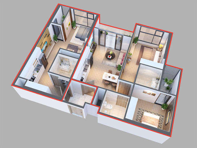 Căn hộ Văn phòng Hai chìa khóa Vinhomes West Point với 2+1 phòng ngủ (Hình ảnh mang tính chất minh họa)