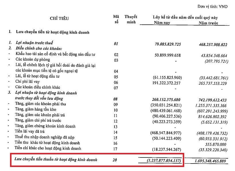 Dòng tiền kinh doanh của Becamex IDC âm hơn 1.237 tỷ đồng. &nbsp;