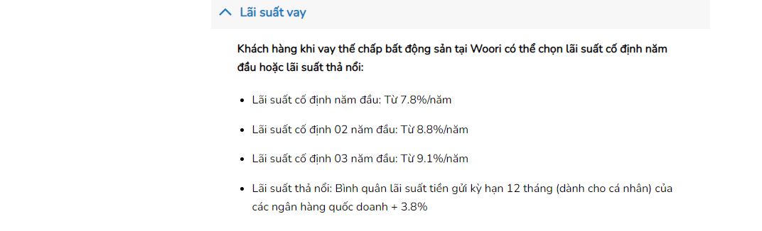 Lãi suất vay mua nhà tháng 9/2022 tại Woori Bank &nbsp;