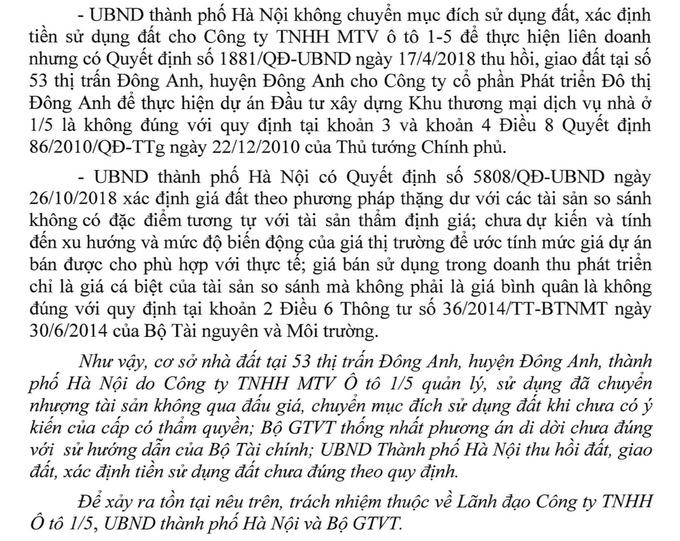 Bộ GTVT, Hà Nội và Công ty Ôtô 1/5 làm trái quy định của Thủ tướng