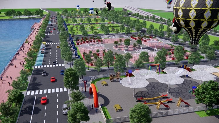 Phối cảnh một góc phố đi bộ ven sông