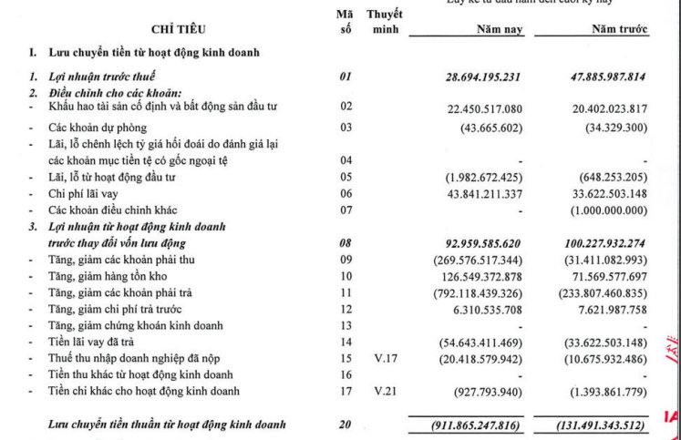 Nguồn: Báo cáo tài chính quý I/2022 của Quốc tế Sơn Hà.