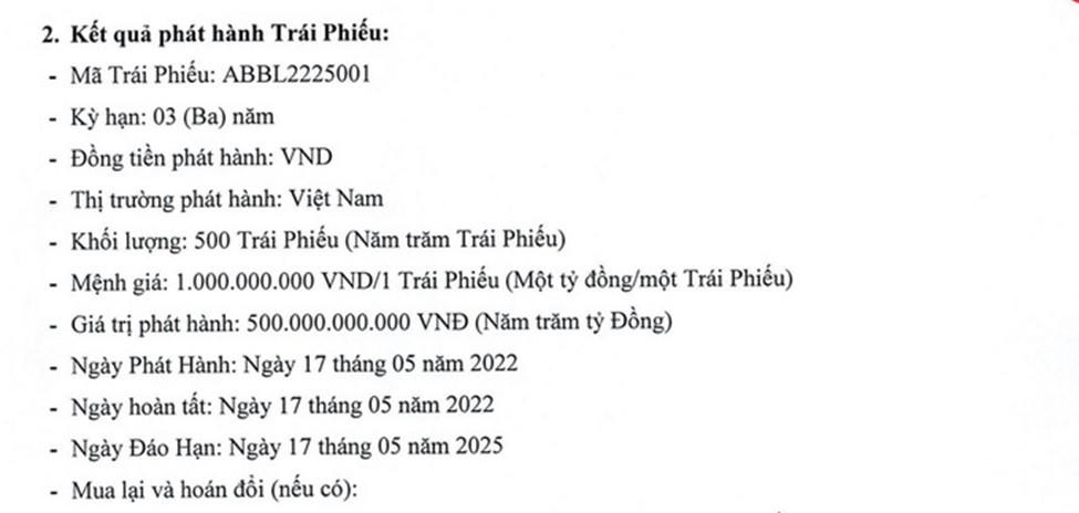 Thông tin lô trái phiếu phát hành ngày 17/5 của ABBank. &nbsp;