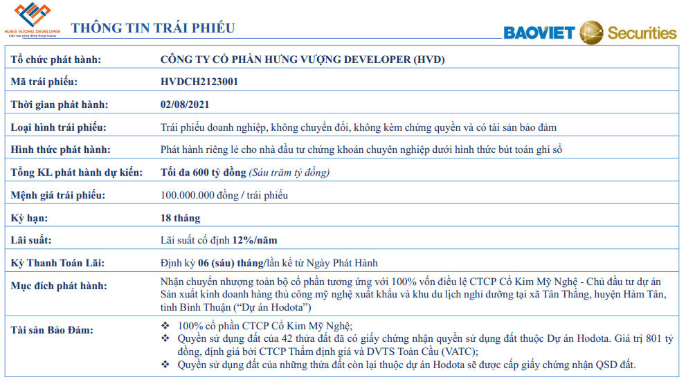 Thông tin lô trái phiếu 600 tỷ đồng của Developer