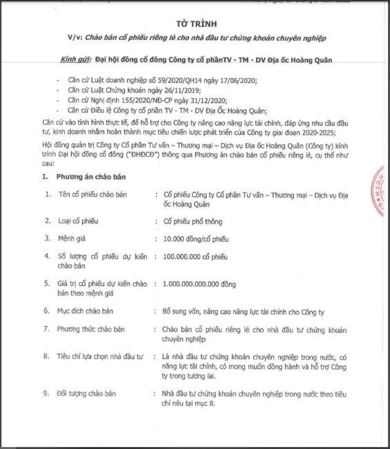 Địa ốc Hoàng Quân muốn huy động 1.000 tỷ đồng để mua lại dự án nhà ở xã hội đã chuyển nhượng?