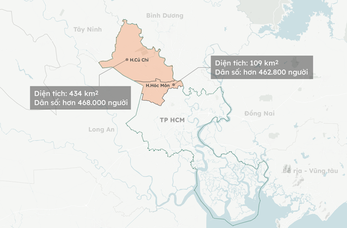 vị trí Vị trí của huyện Củ Chi và Hóc Môn