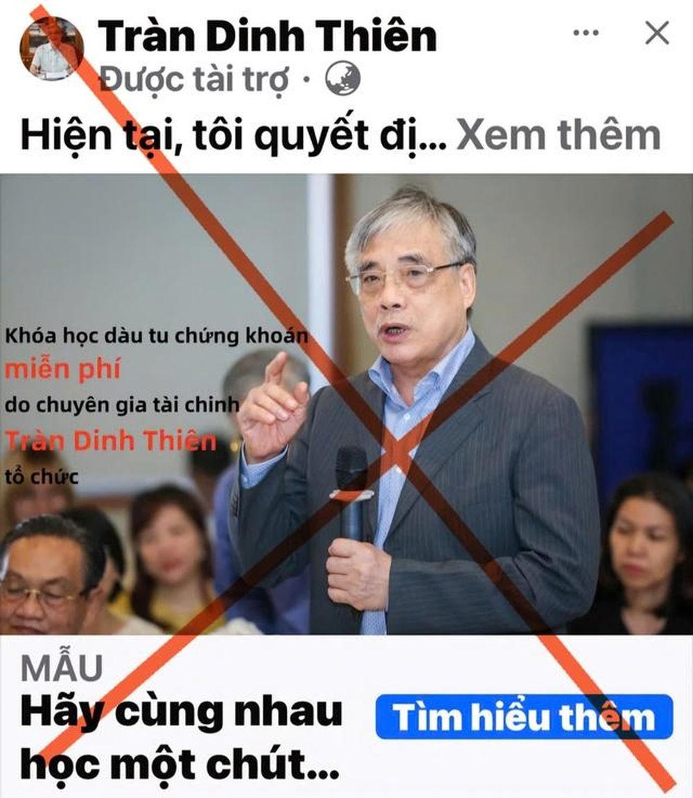 Hình ảnh của TS Trần Đình Thiên bị sử dụng để mời gọi nhà đầu tư tham gia các khoá học đầu tư chứng khoán