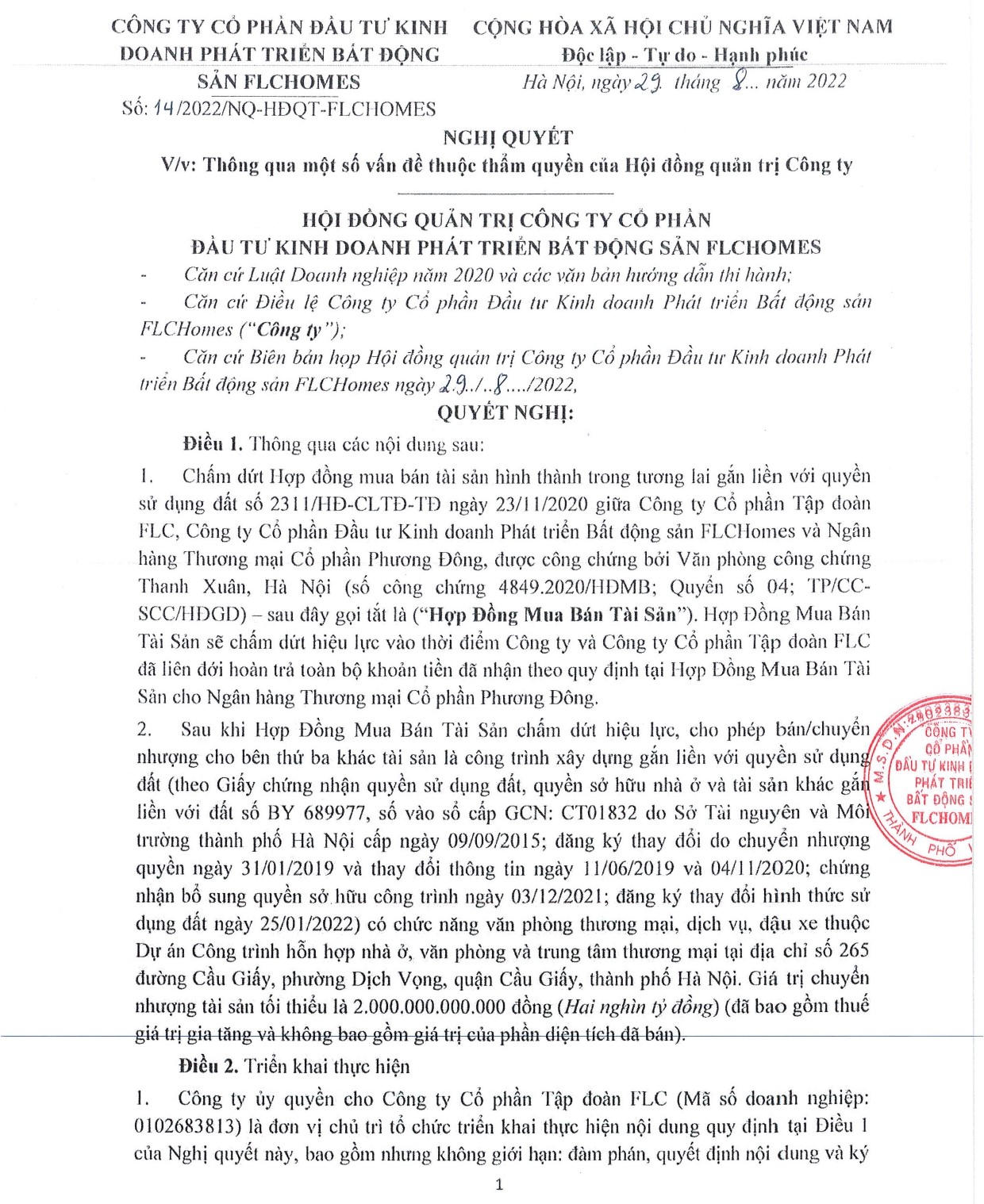 FLC quyết tâm “chuộc lại” dự án tòa tháp 265 Cầu Giấy?