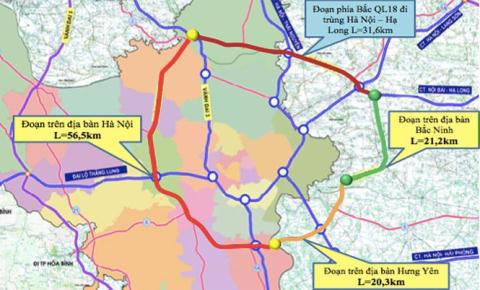 Hướng tuyến đường Vành đai 4 đi qua các tỉnh và thành phố Hà Nội. &nbsp;