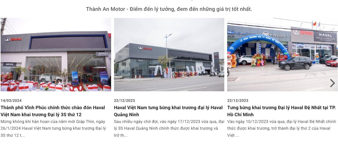 Công ty cổ phần Tập đoàn Thành An (Thành An Group) hiện là nhà phân phối chính thức các dòng xe Trung Quốc Haval và GWM (Great Wall Motor) tại Việt Nam.&nbsp;