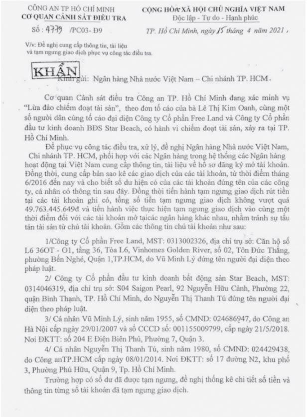 Phong tỏa các tài khoản của chủ đầu tư dự án King Bay để điều tra