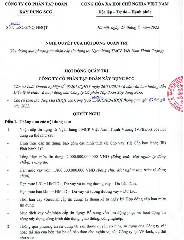 Nghị quyết vay vốn của SCG