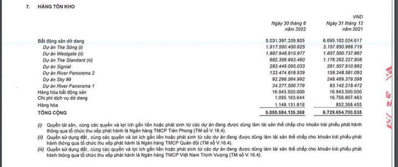 Danh mục tồn kho của bất động sản An Gia cuối quý 2/2022.