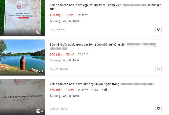 Thông tin về đất nghĩa trang được rao bán trên mạng