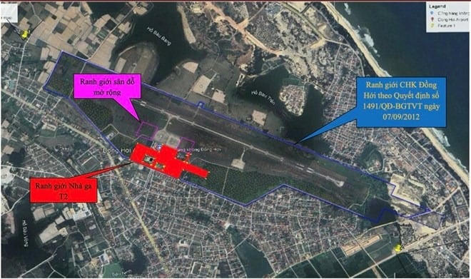 Tổng mặt bằng nhà ga T2, sân đỗ trong tổng thể sân bay Đồng Hới. Ảnh: ĐTM &nbsp;