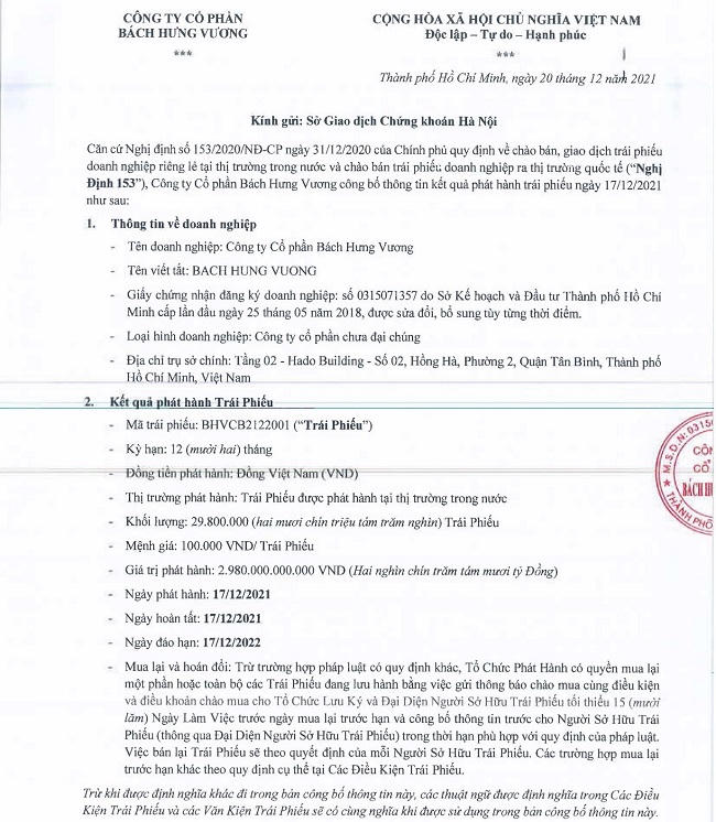 Bách Hưng Vương phát hành 2.980 tỷ đồng trái phiếu &nbsp;