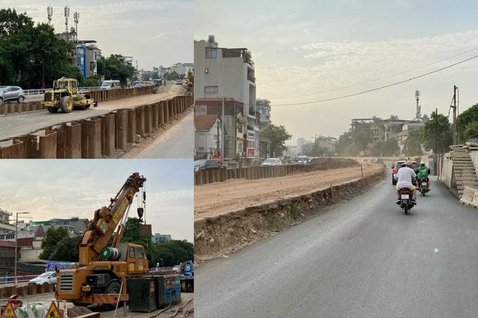 Nhiều máy xúc và ủi được huy động để xử lý đoạn nút giao Lạc Long Quân