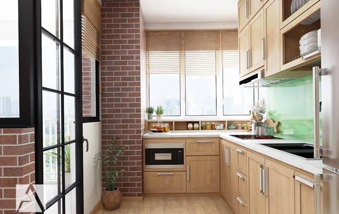 mẫu phòng bếp chung cư cực tiện nghi cho gia đình trẻ