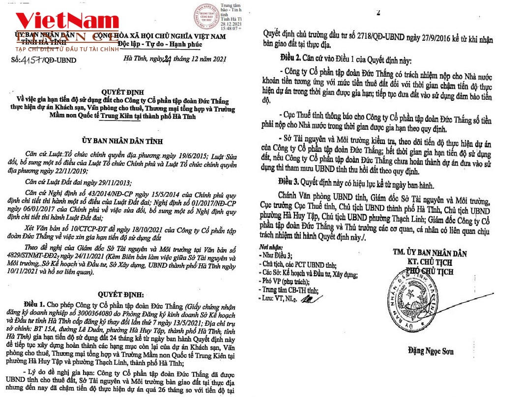 Dự án đã chậm tiến độ hơn 26 tháng kể từ ngày được bàn giao đất. Đến nay, thời hạn giãn tiến độ đã quá hơn 8 tháng, song các hạng mục còn lại của dự án vẫn nằm trên giấy…