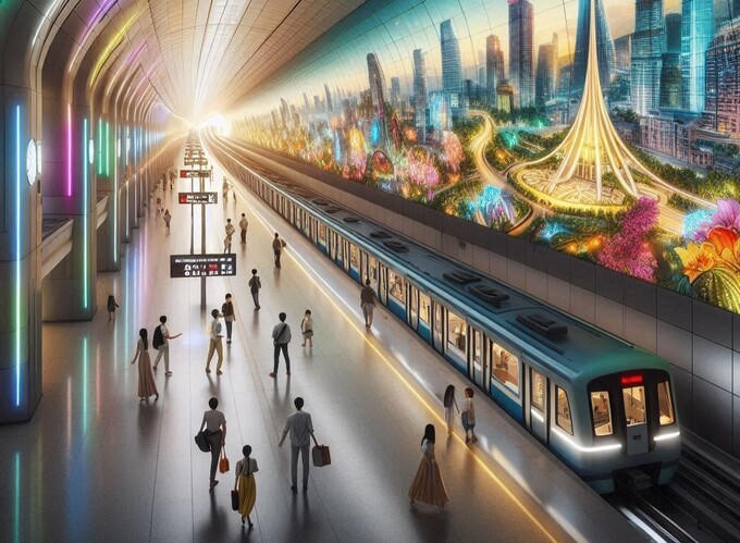 Hình ảnh tương lai của tuyến đường sắt đô thị số 3, đoạn ga Hà Nội - Hoàng Mai được vẽ bởi Ai
