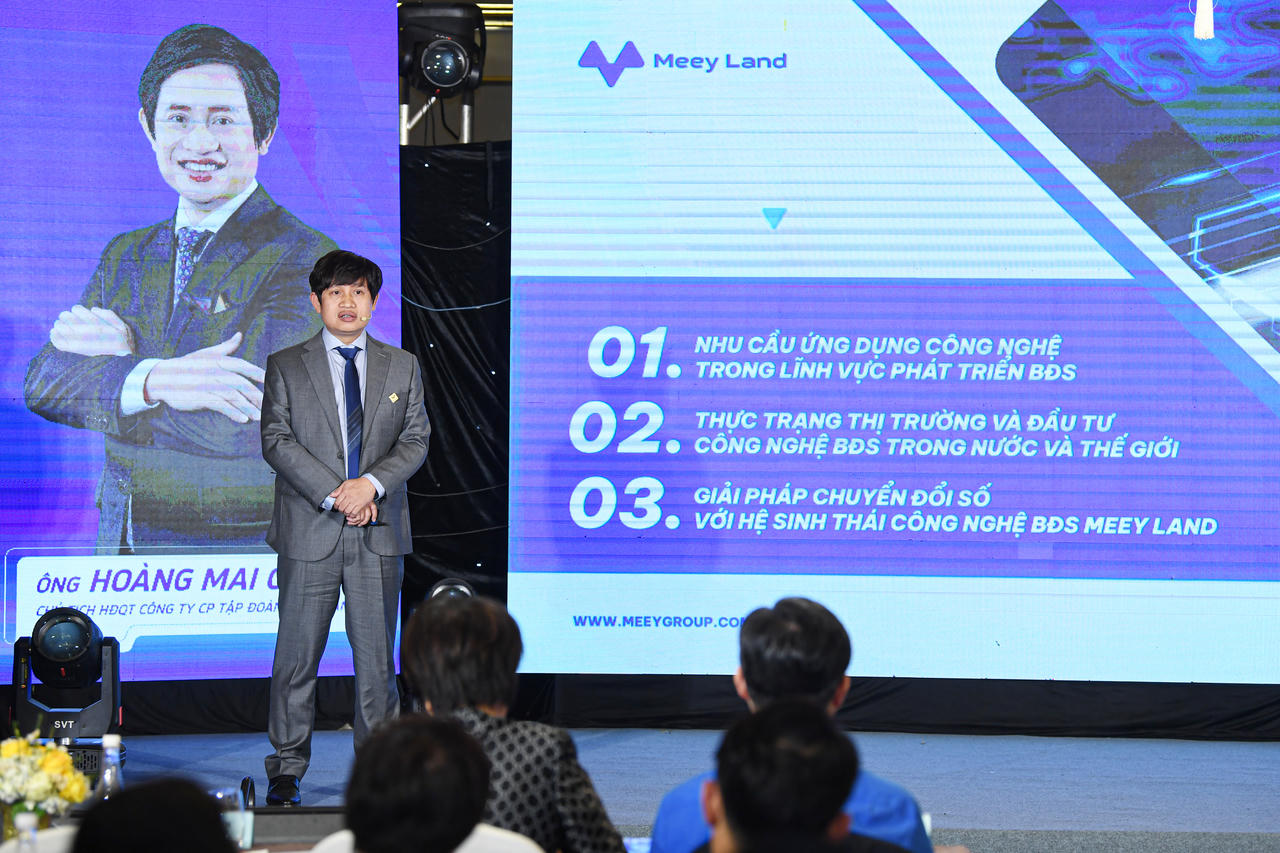 Ông Hoàng Mai Chung – Chủ tịch Hội đồng Quản trị Công ty Cổ phần Tập đoàn Meey Land phát biểu tại sự kiện &nbsp;