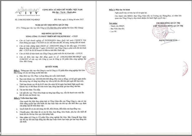 Kinh Bắc(KBC) muốn vay tín chấp 200 tỷ đồng từ công ty con