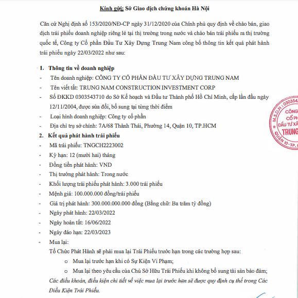 2.700 tỷ đồng trái phiếu tiếp tục chảy về Trungnam Group
